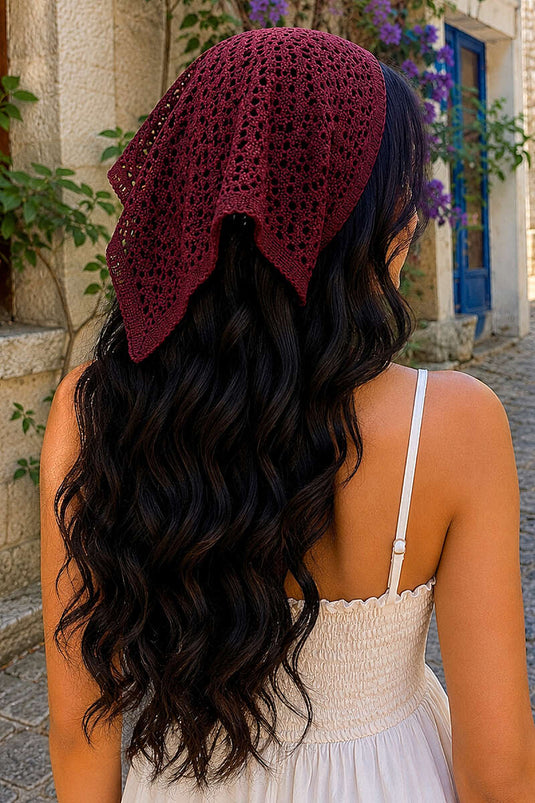 File Örgülü Bağlamalı Bandana Bordo