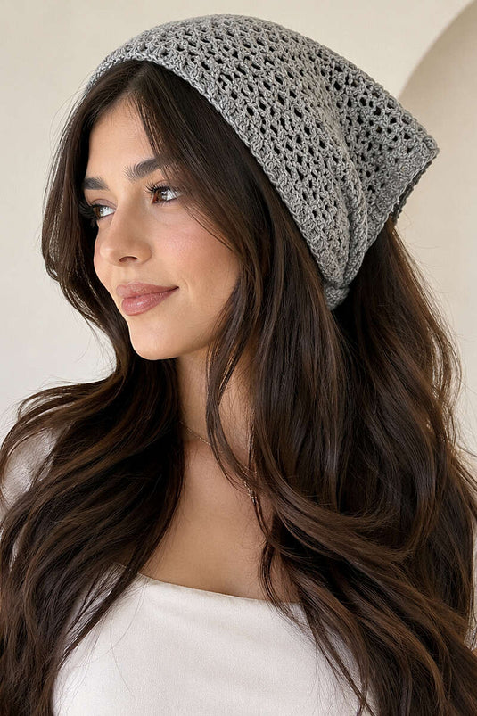 File Örgülü Bağlamalı Bandana Gri