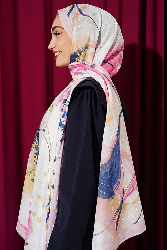 Fırça Darbeli Bambu Kraş Şal Pembe