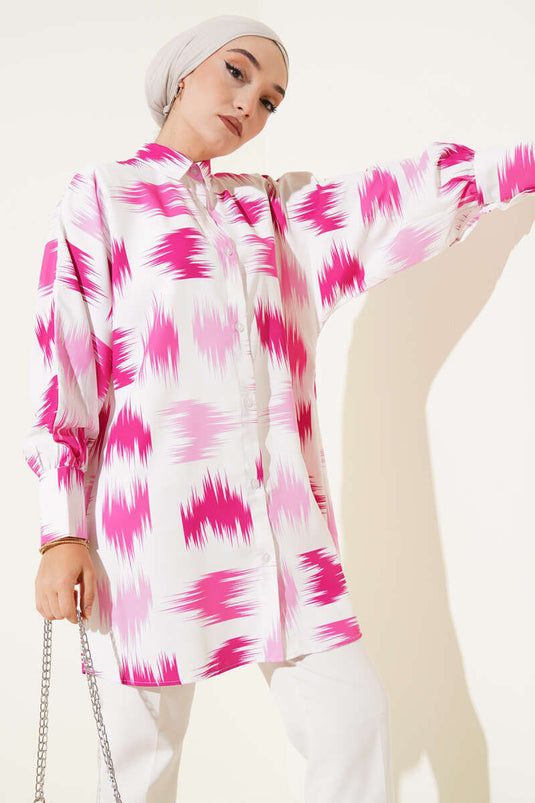 Brush Patterned Wrist Cuffed Shirt Fuchsia