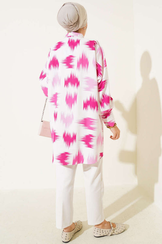 Brush Patterned Wrist Cuffed Shirt Fuchsia