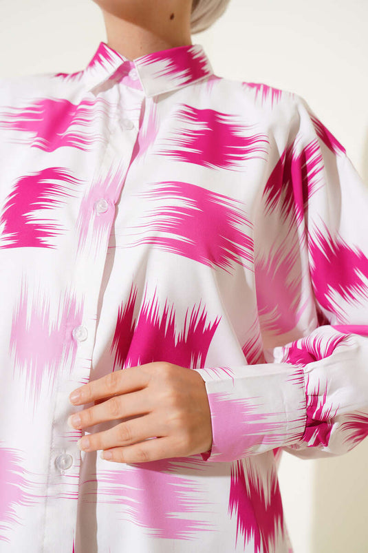 Brush Patterned Wrist Cuffed Shirt Fuchsia