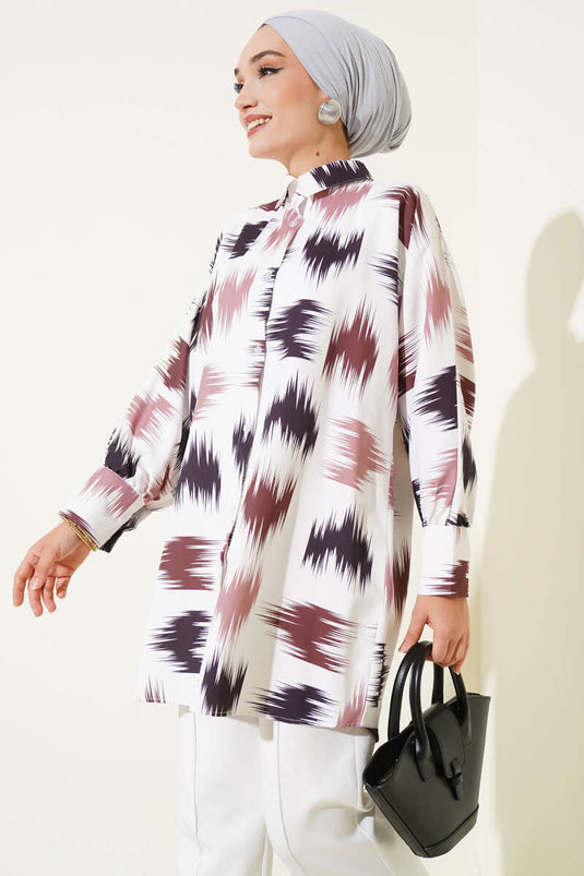 Brush Patterned Wrist Cuff Shirt Brown