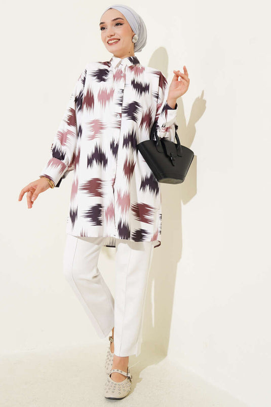 Brush Patterned Wrist Cuff Shirt Brown