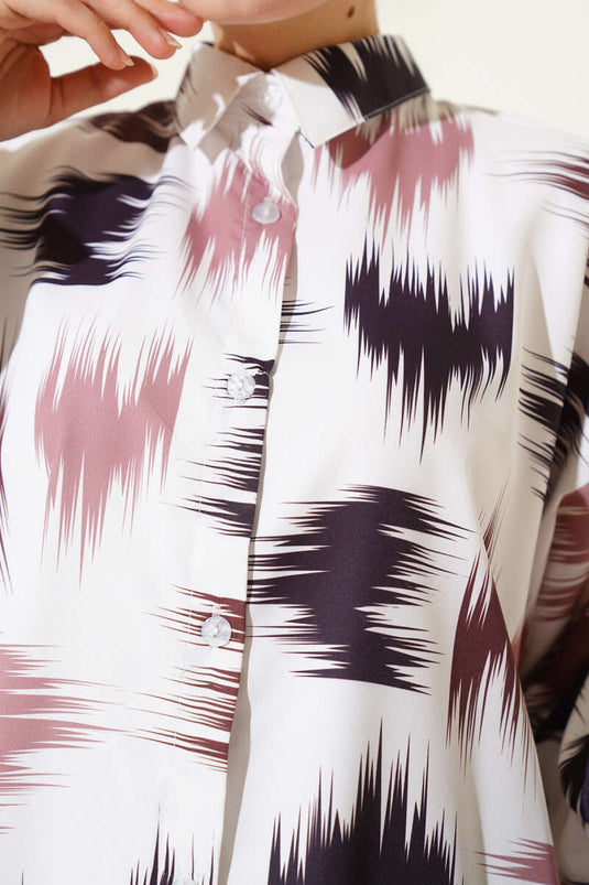 Brush Patterned Wrist Cuff Shirt Brown