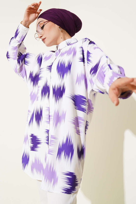 Hemd mit Bündchen und Pinselmuster Lila