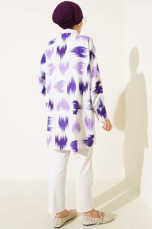 Hemd mit Bündchen und Pinselmuster Lila