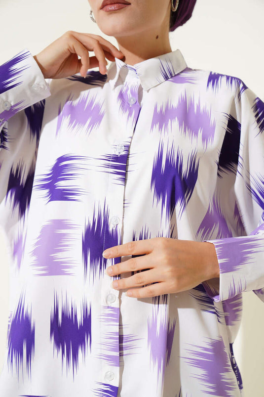 Hemd mit Bündchen und Pinselmuster Lila