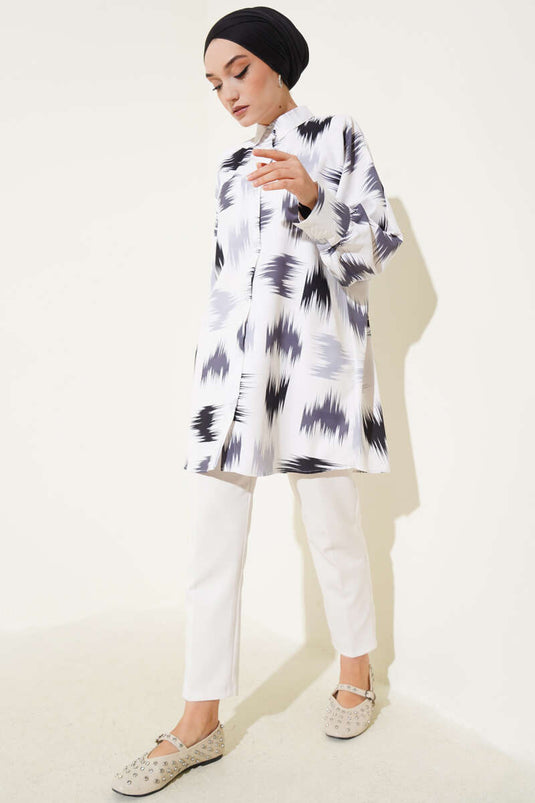 Chemise à poignets à motif brossé noire