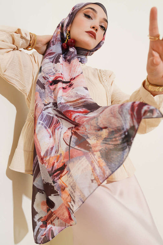 Brush Patterned Soft Scarf Dark Brown