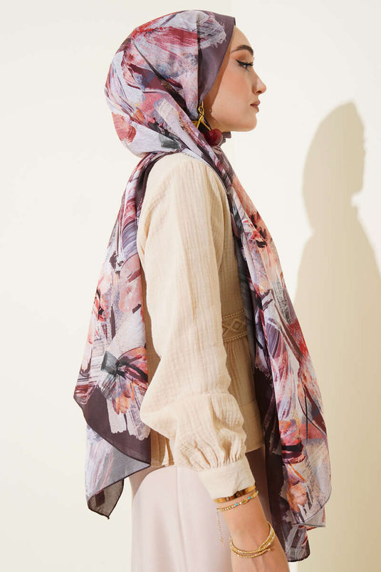 Brush Patterned Soft Scarf Dark Brown