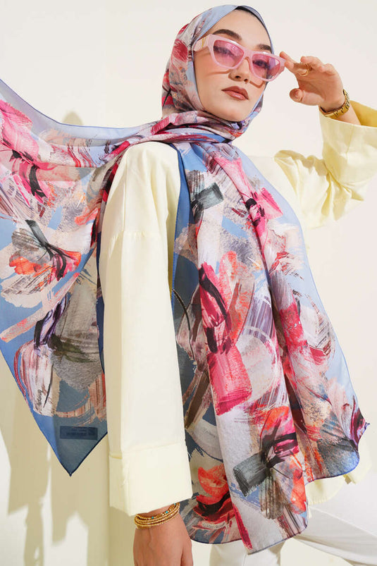 Brush Patterned Soft Scarf Indigo