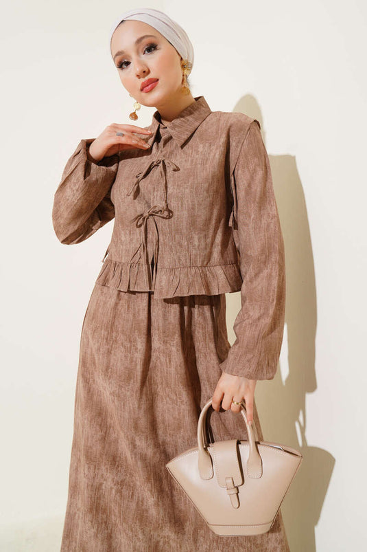 Robe boléron à volants et lien en corde camel