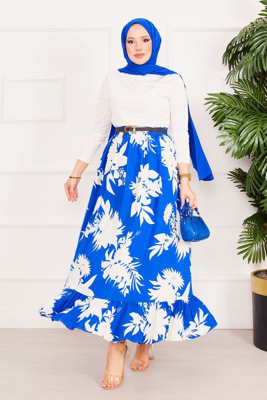 تنورة منقوشة بكشكشة ساكس