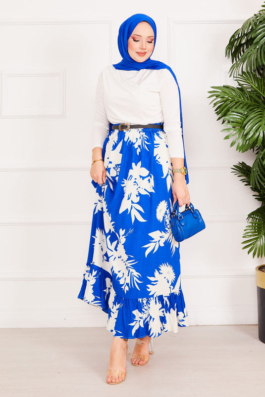 تنورة منقوشة بكشكشة ساكس