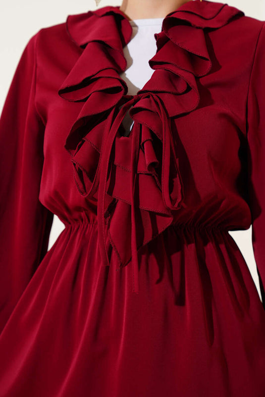 Fırfır Detaylı Bel Lastikli İkili Takım Bordo