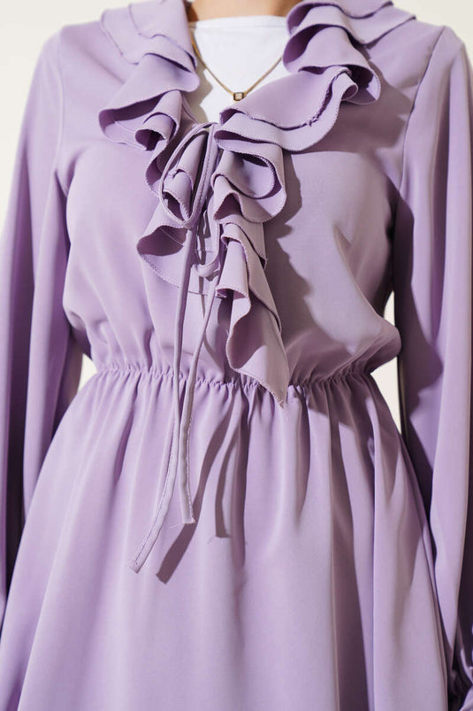 Ruffle Detailed Elastic Waist Two Piece Suit Lilac