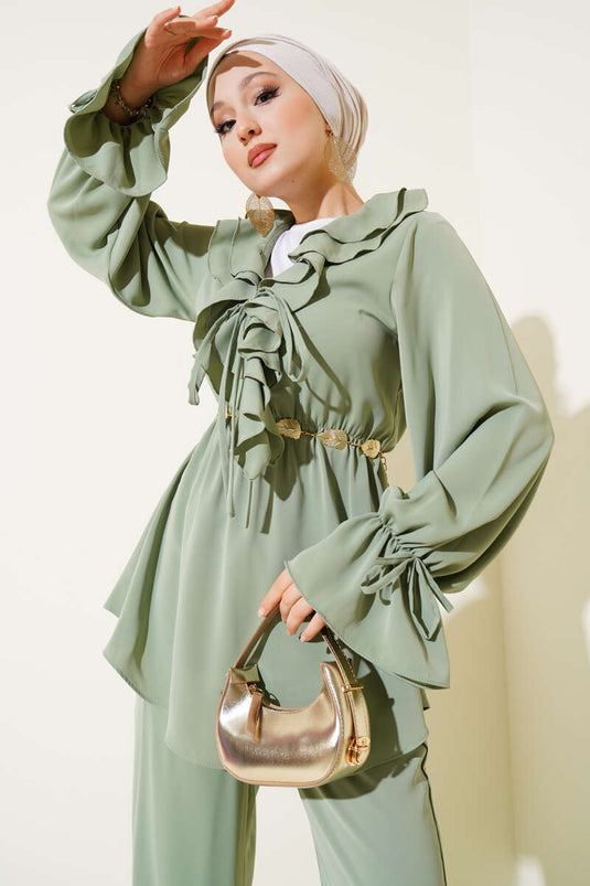 Ensemble deux pièces à volants et taille élastique, couleur menthe