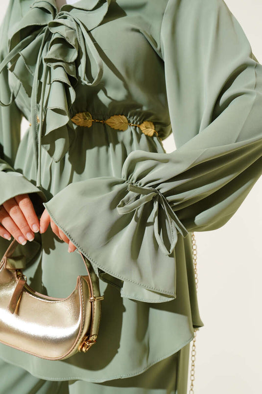 Ensemble deux pièces à volants et taille élastique, couleur menthe