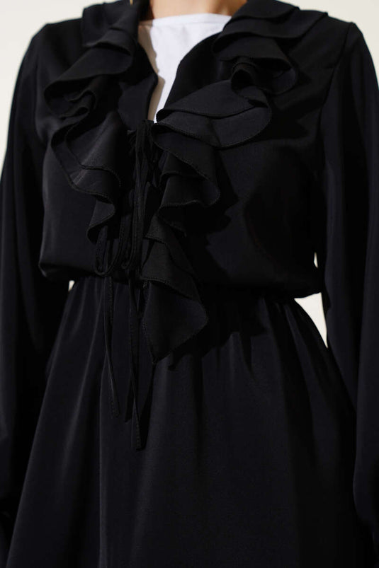 Ensemble deux pièces à volants et taille élastique noir