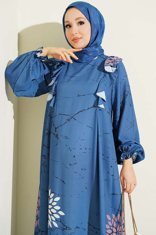 Robe À Volants À Motif Fleuri En Bleu