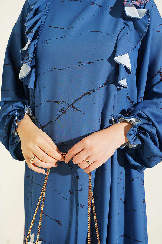 Robe À Volants À Motif Fleuri En Bleu
