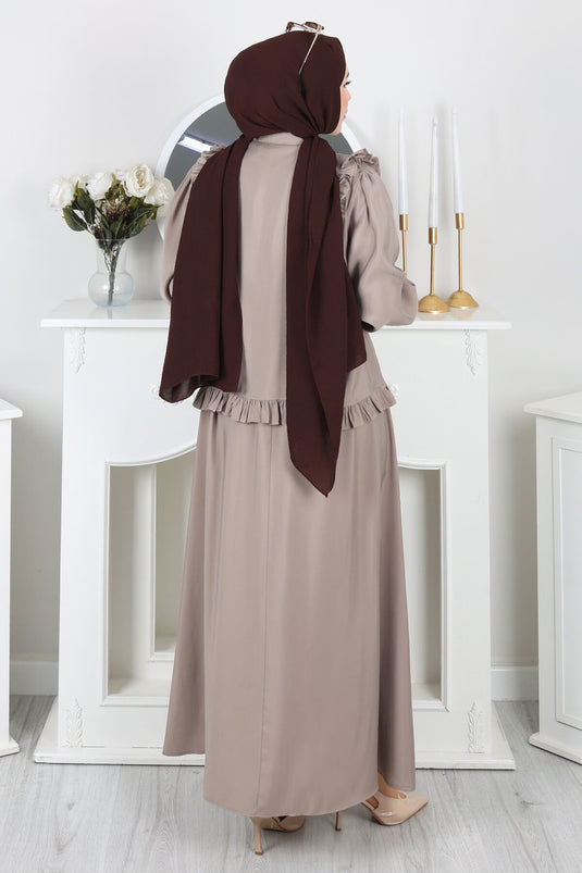 Set with Buttoned Skirt and Ruffle Detail, Mink Color