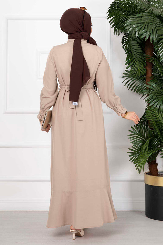 Robe Hijab Longue Détaillée À Volants Pierre