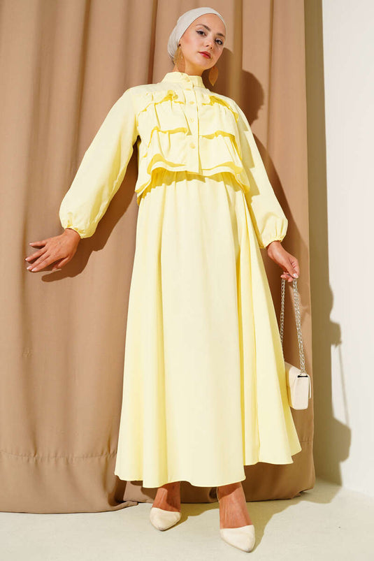 Ruffle Detailed Skirted Two Piece Suit Yellow