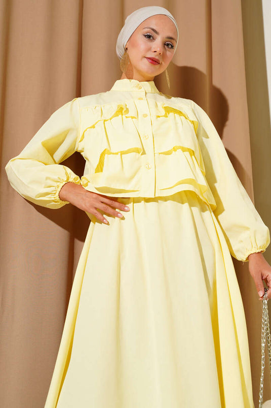 Ruffle Detailed Skirted Two Piece Suit Yellow