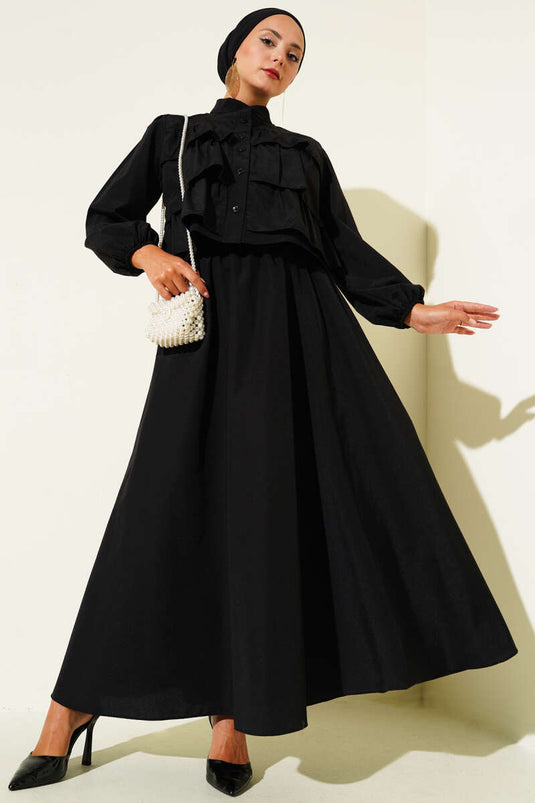 Fırfır Detaylı Etekli İkili Takım Siyah