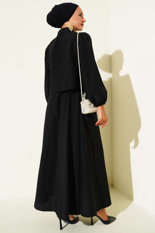 Fırfır Detaylı Etekli İkili Takım Siyah