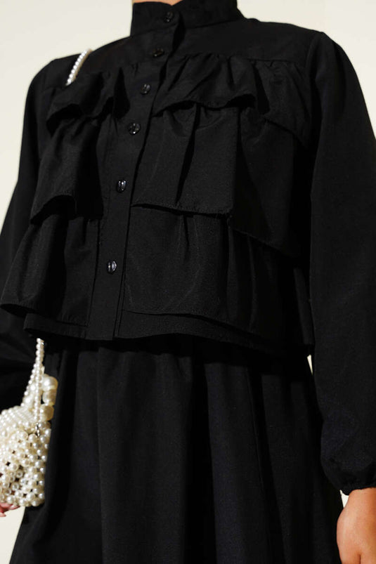 Fırfır Detaylı Etekli İkili Takım Siyah