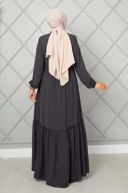 Abaya modeste à volants détaillés de couleur fumée