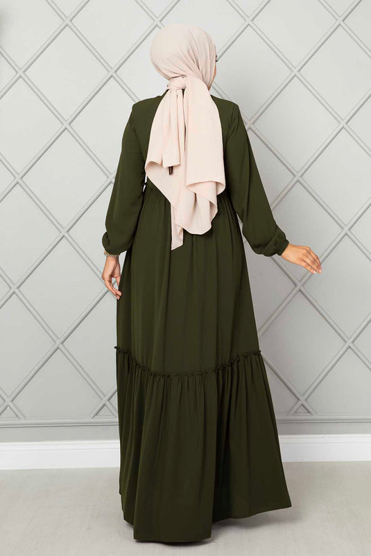 Frill Detailed Hijab Abaya Khaki