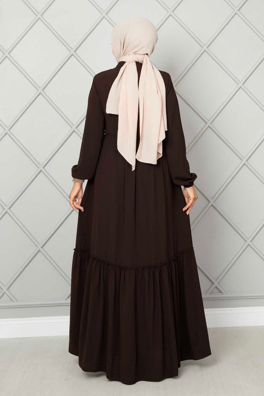 Ruffled Detail Hijab Abaya Dark Brown