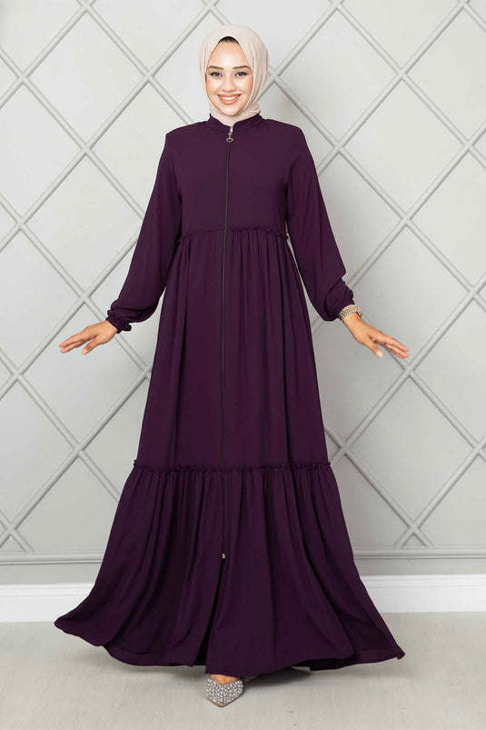 Ruffled Detail Hijab Abaya Plum