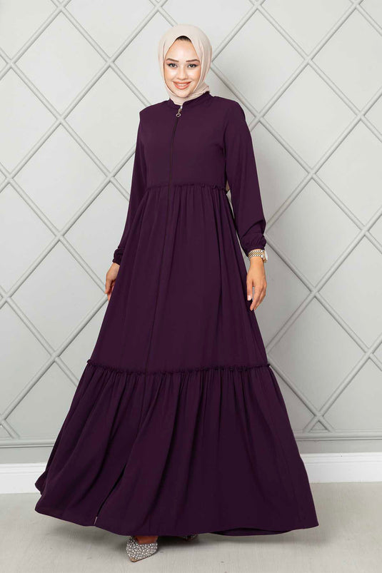 Ruffled Detail Hijab Abaya Plum