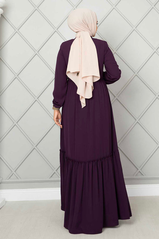 Ruffled Detail Hijab Abaya Plum