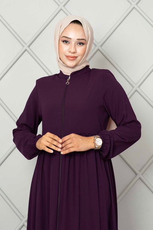 Ruffled Detail Hijab Abaya Plum