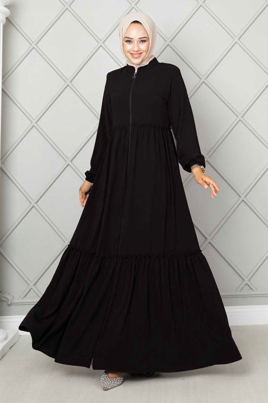 Frill Detailed Hijab Abaya Black