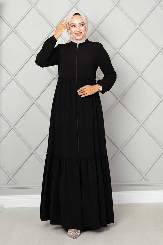 Frill Detailed Hijab Abaya Black