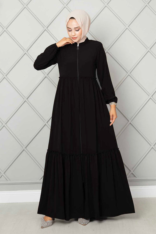 Frill Detailed Hijab Abaya Black