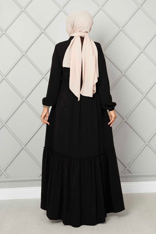 Frill Detailed Hijab Abaya Black