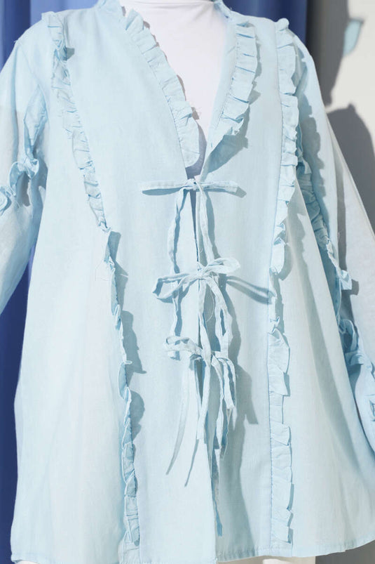 Fırfır Detaylı Kimono Bebe Mavi
