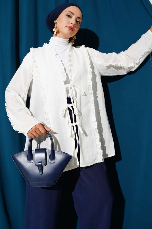 Fırfır Detaylı Kimono Ekru