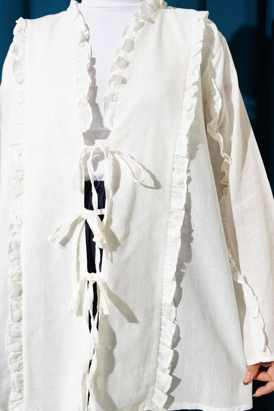 Fırfır Detaylı Kimono Ekru