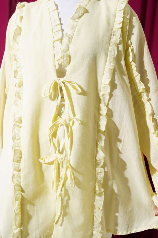 Fırfır Detaylı Kimono Sarı