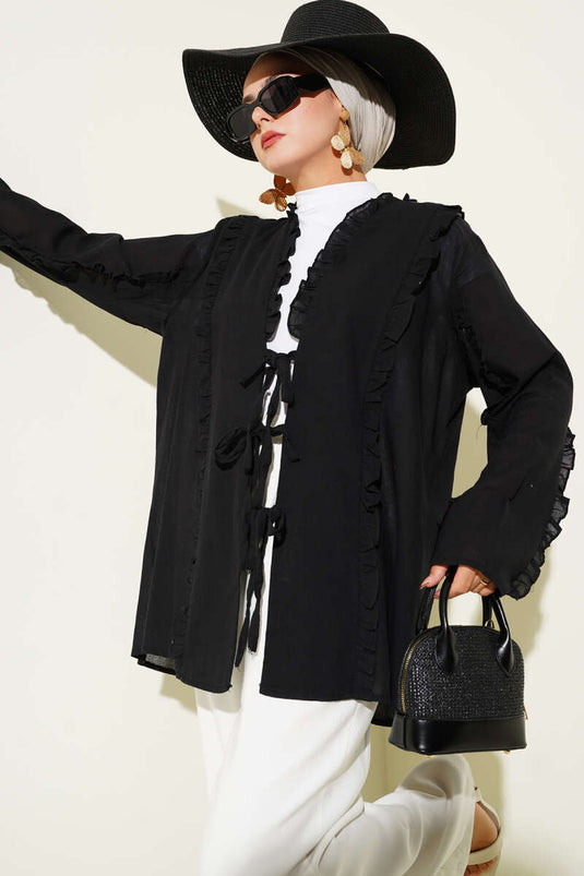 Kimono noir à volants