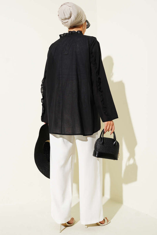 كيمونو أسود بتفاصيل الكشكشة